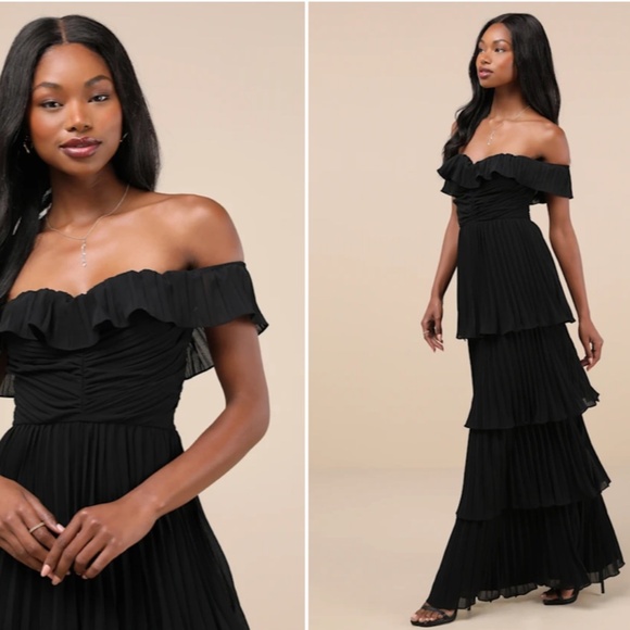 LULUS Sexy Prom Wedding Bridesmaid Tiered Ruffles Flowy Elegant Maxi Dress - Picture 1 of 7